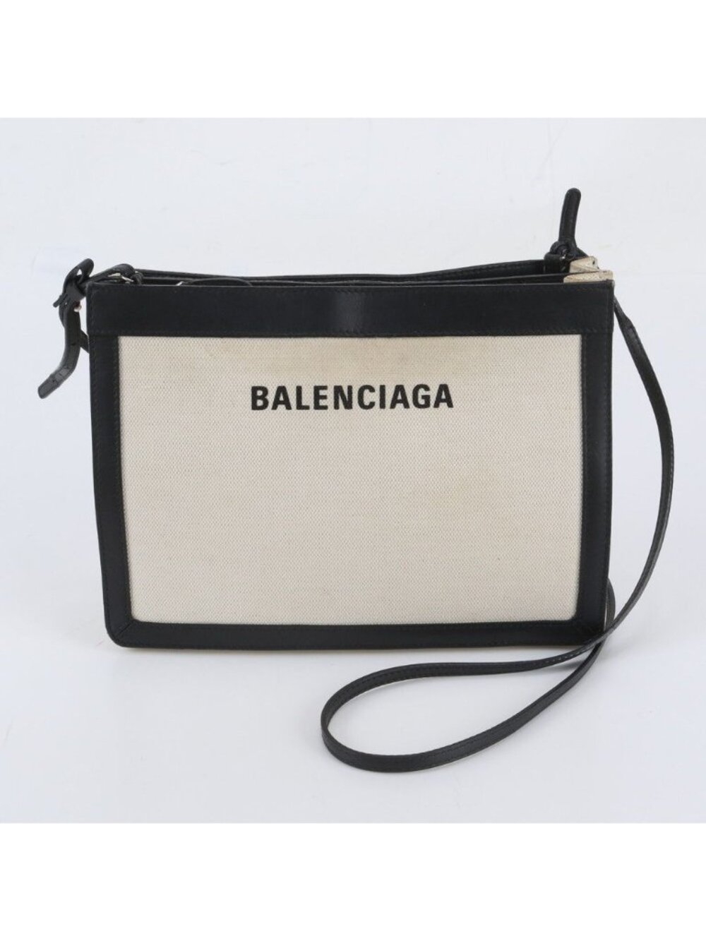 Balenciaga Navy Pochette Leather Canvas Shoulder Bag